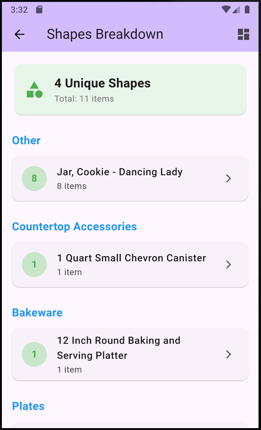 Browse dishware shapes by category